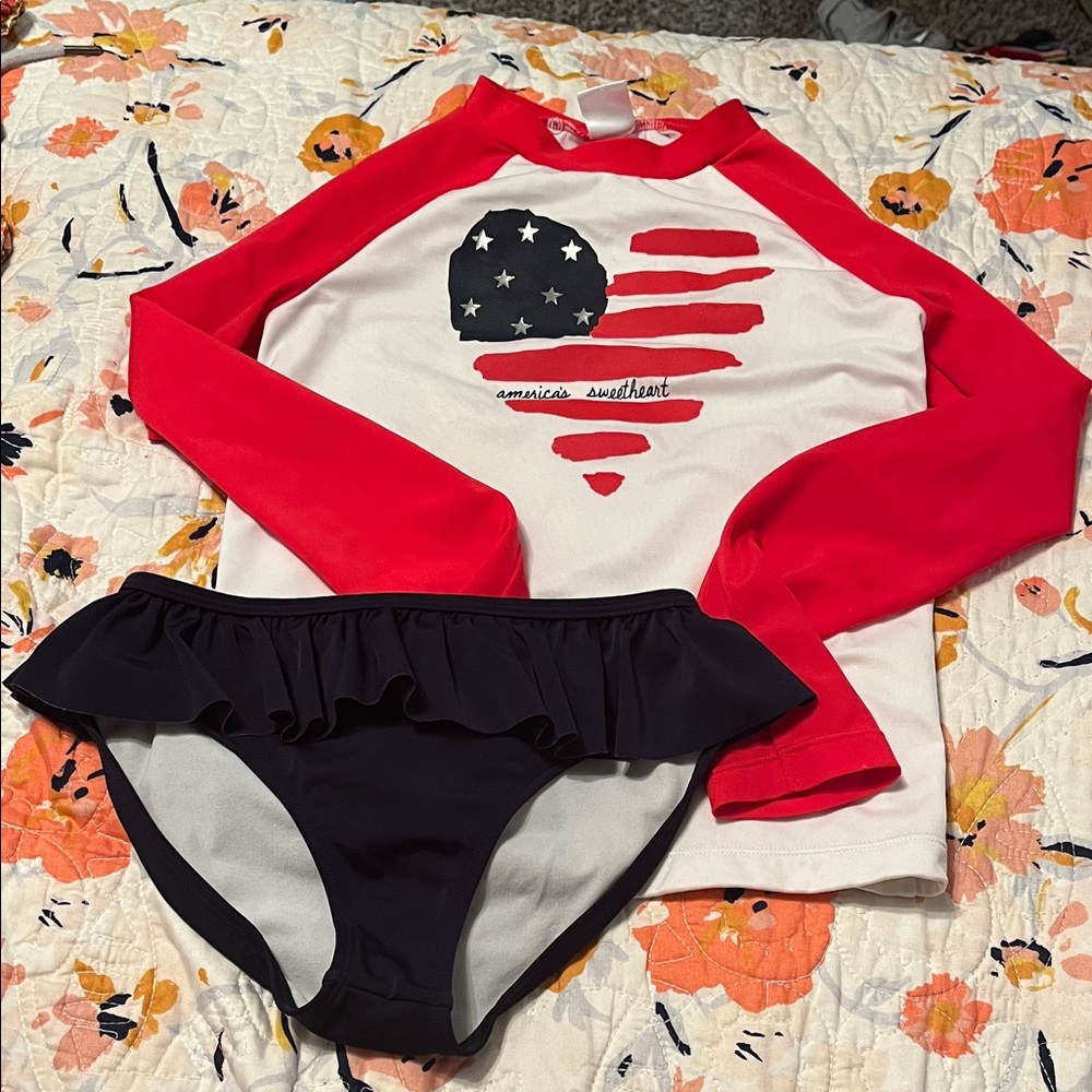 Gymboree Girls 2 Piece Red, White and Blue Bathing Suit